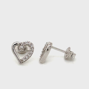 Sterling Silver CZ Heart Stud Earrings