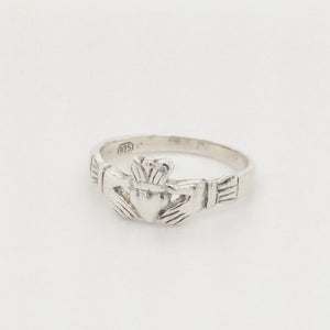 Sterling silver Irish claddagh ring.