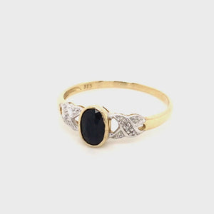 9ct gold dark Sapphire diamond ring