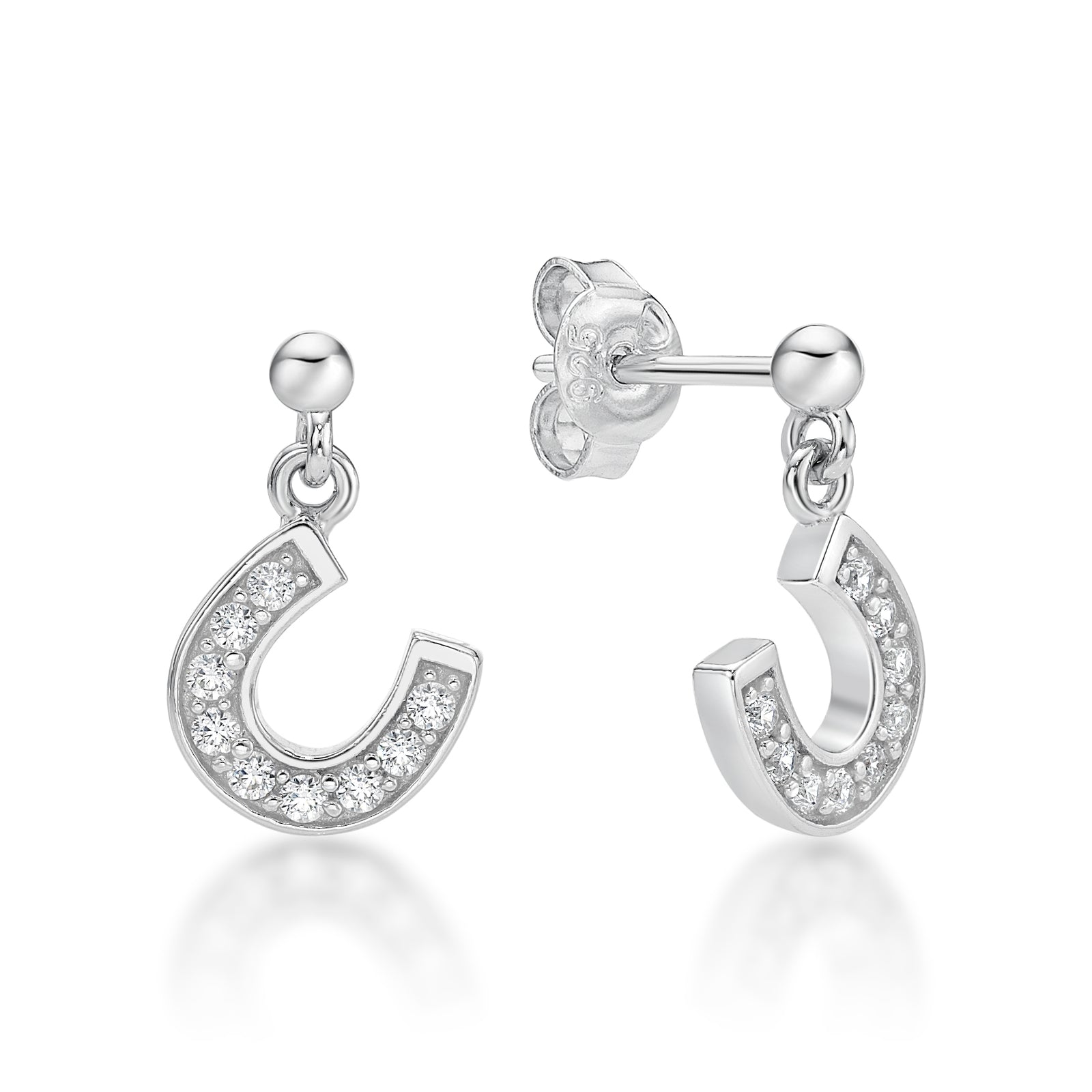 Sterling Silver CZ Horse Shoe Earrings