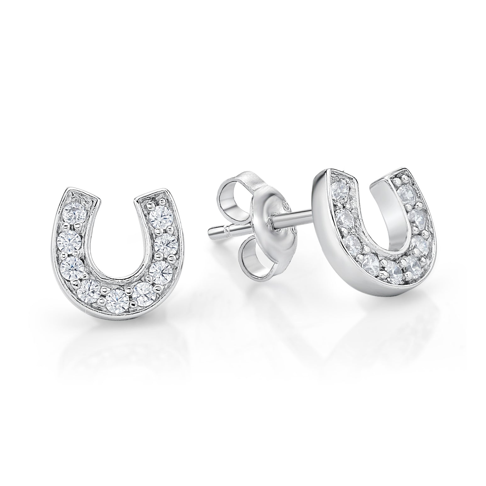 Sterling Silver CZ Horse Shoe Earrings