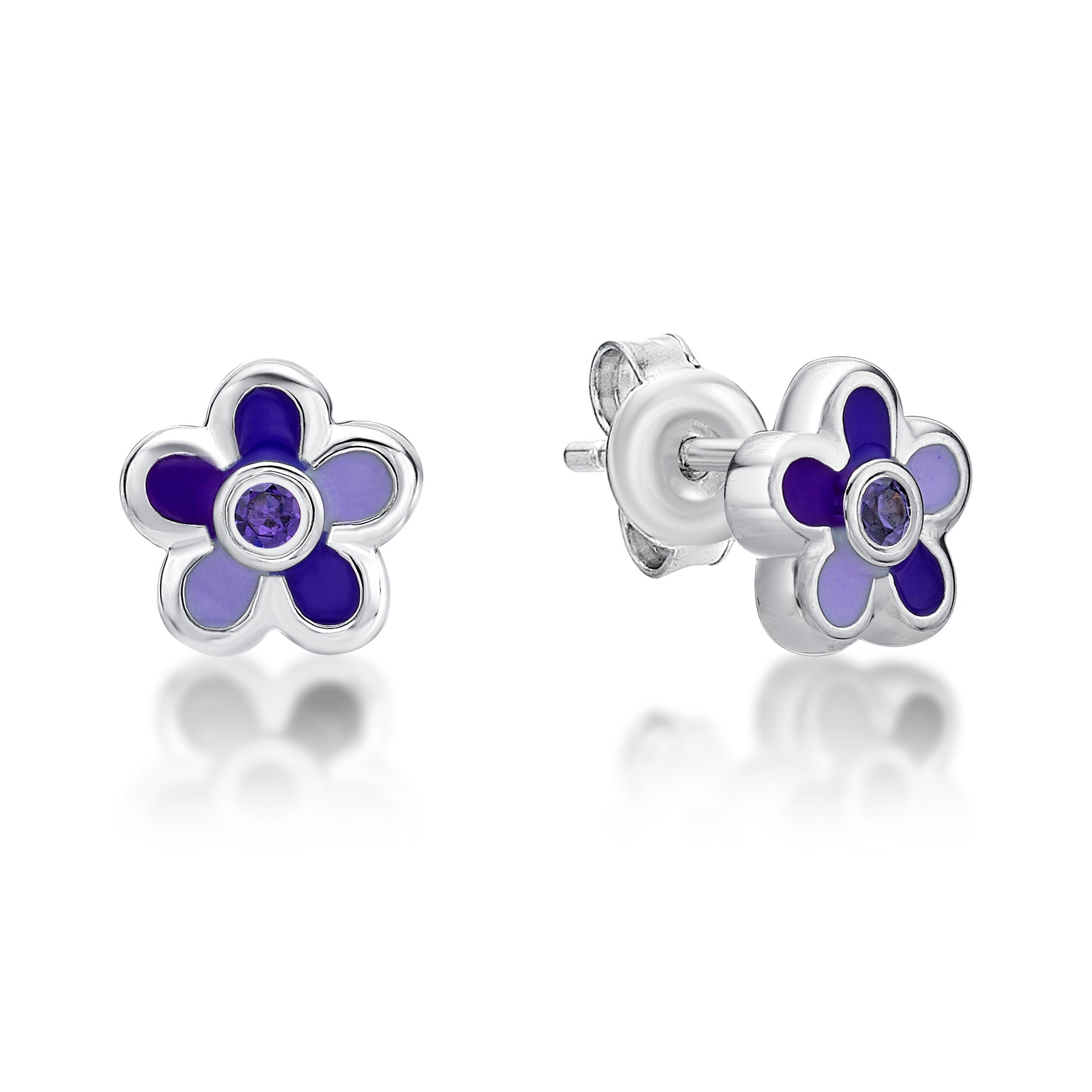 Sterling Silver CZ Enamel Flower Earrings