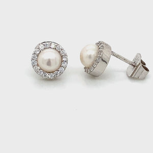Sterling silver pearl cz stud earrings