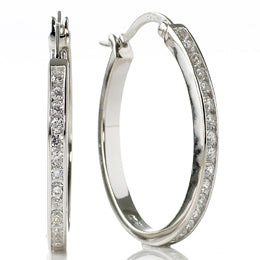 Sterling silver channel set oval hoops - Red Carpet Jewellers