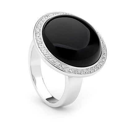 Sterling silver black onyx and cz ring - Red Carpet Jewellers