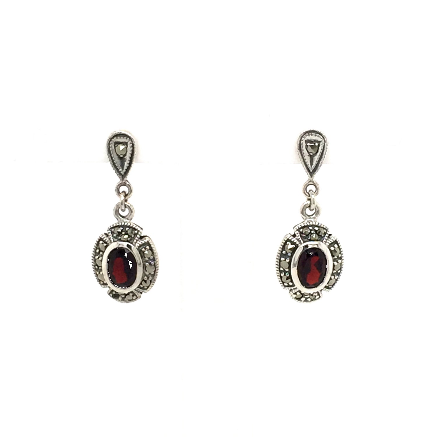 Sterling silver Garnet Art deco earrings. - Red Carpet Jewellers